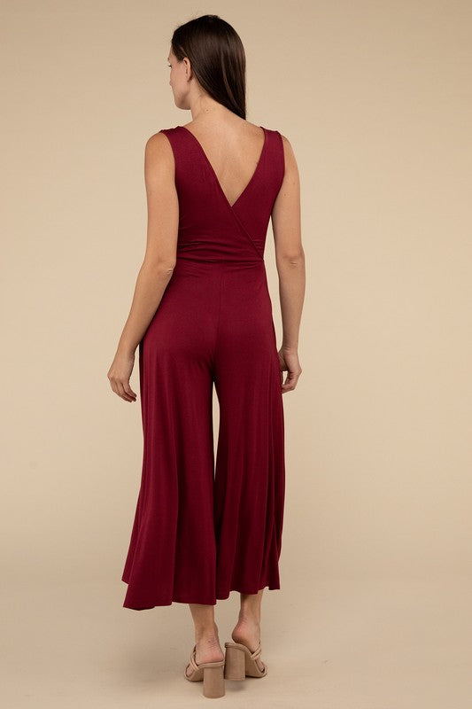 Surplice Neckline Sleeveless Jumpsuit 3 colors