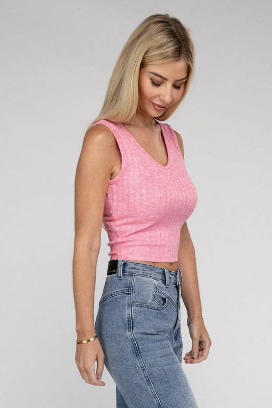 Ribbed Scoop Neck Cropped Sleeveless Top (7 colors)
