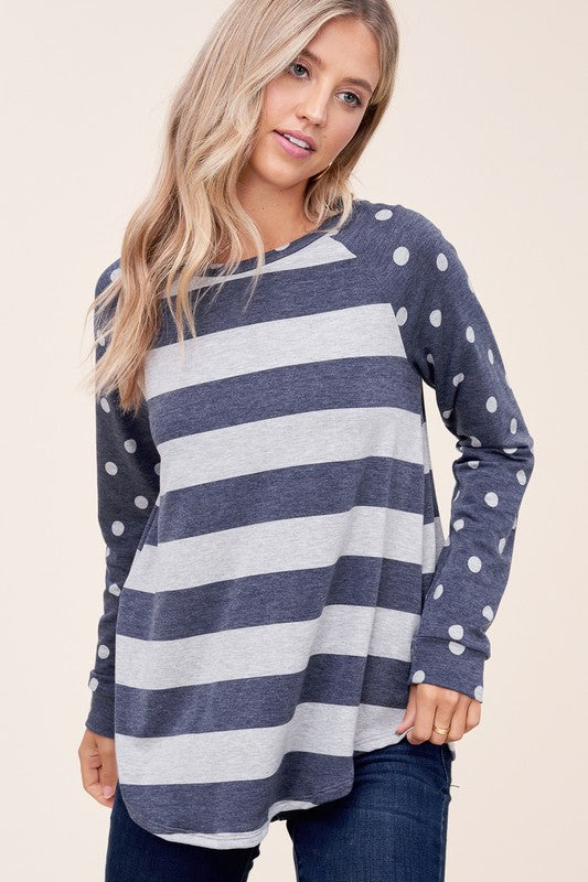 Dot stripe mixed sweatshirt (4 colors)