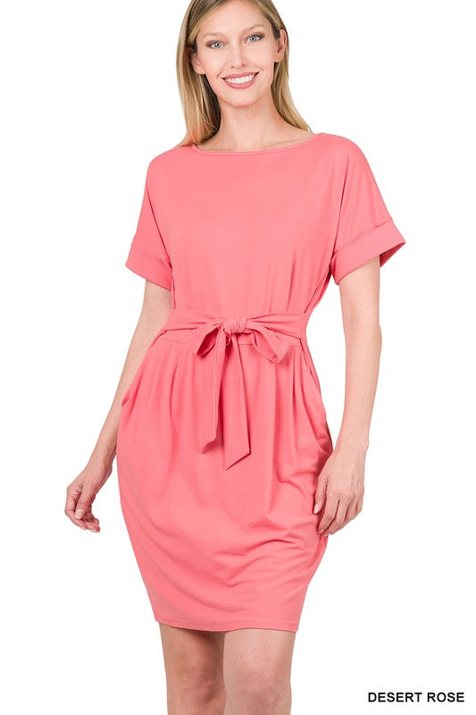 Brushed DTY Tie-Belt Dress 7 colors