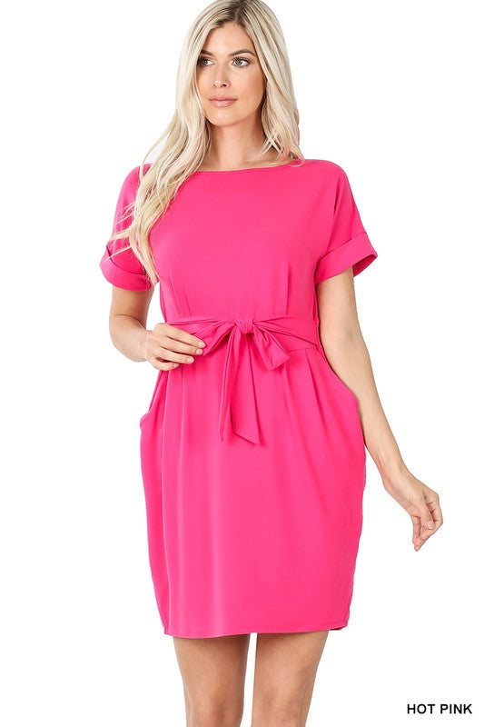 Brushed DTY Tie-Belt Dress 7 colors