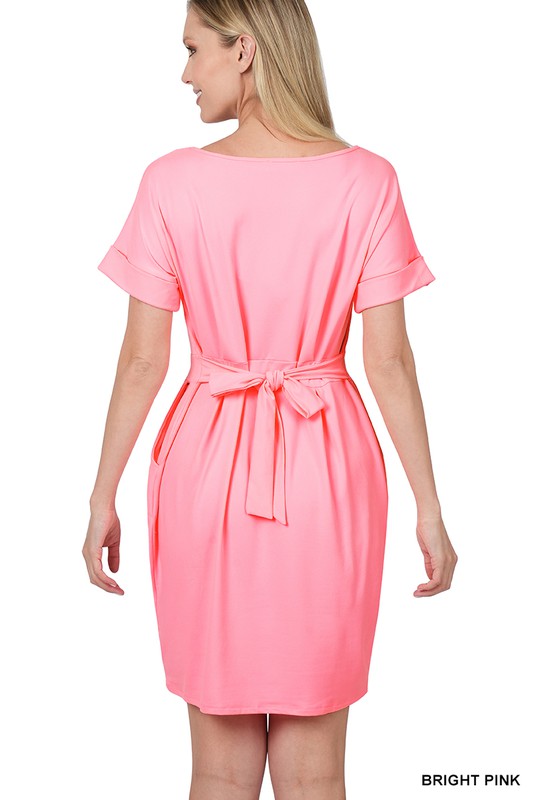 Brushed DTY Tie-Belt Dress 7 colors