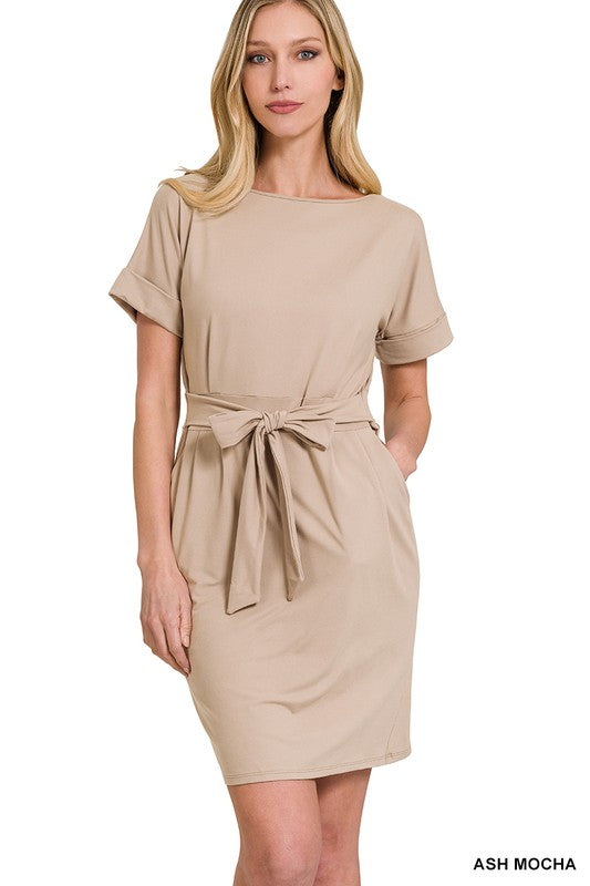 Brushed DTY Tie-Belt Dress 7 colors