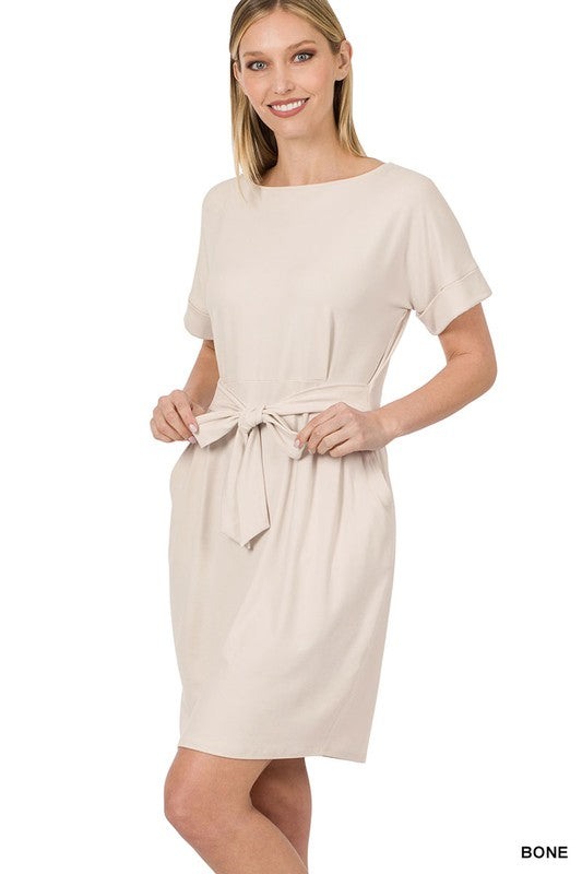 Brushed DTY Tie-Belt Dress 7 colors