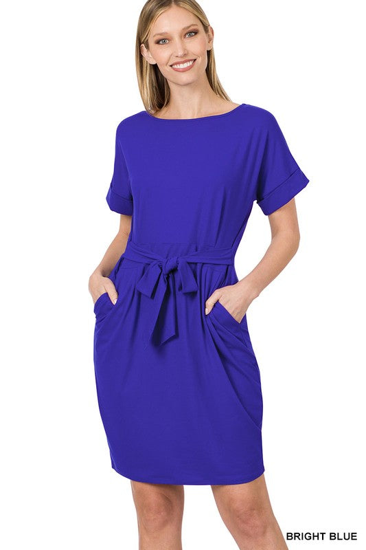 Brushed DTY Tie-Belt Dress 7 colors