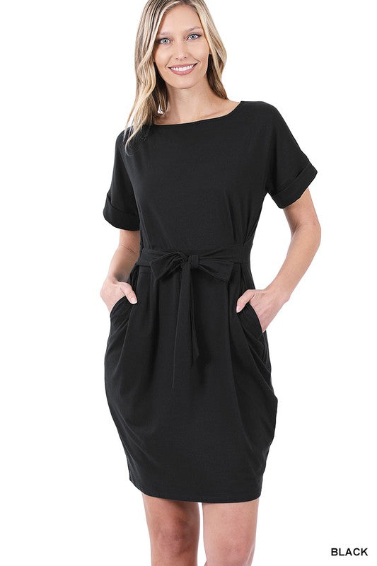 Brushed DTY Tie-Belt Dress 7 colors