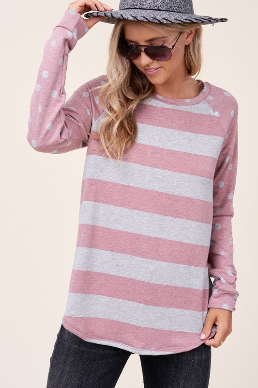 Dot stripe mixed sweatshirt (4 colors)