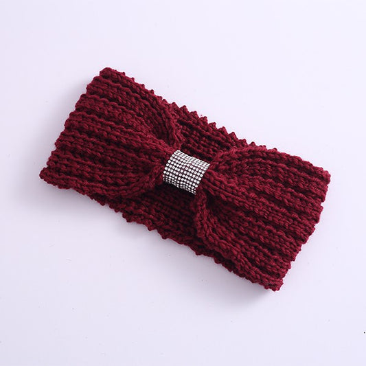 Winter Rhinestone Bow Knitted Head Band (3 Colors)