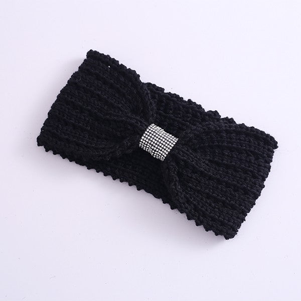 Winter Rhinestone Bow Knitted Head Band (3 Colors)