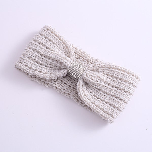 Winter Rhinestone Bow Knitted Head Band (3 Colors)