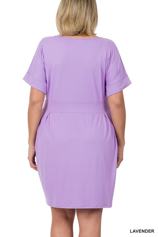 Plus Brushed Tie Belt Dress 6 colors