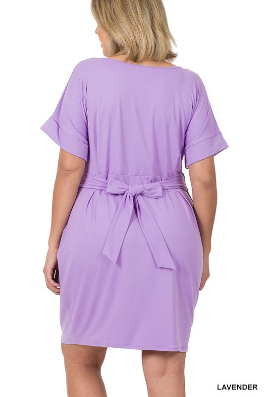 Plus Brushed Tie Belt Dress 6 colors