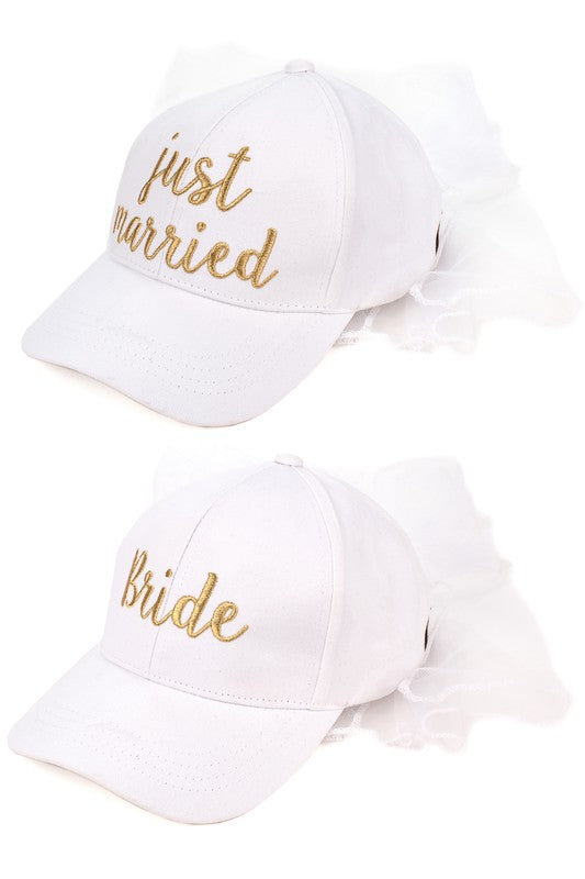 Wedding Bride Baseball Cap with Lace Veil