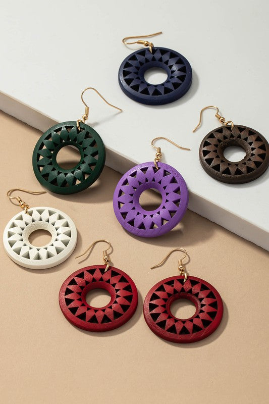 New Colors Cutout wood circle drop earrings 10 colors