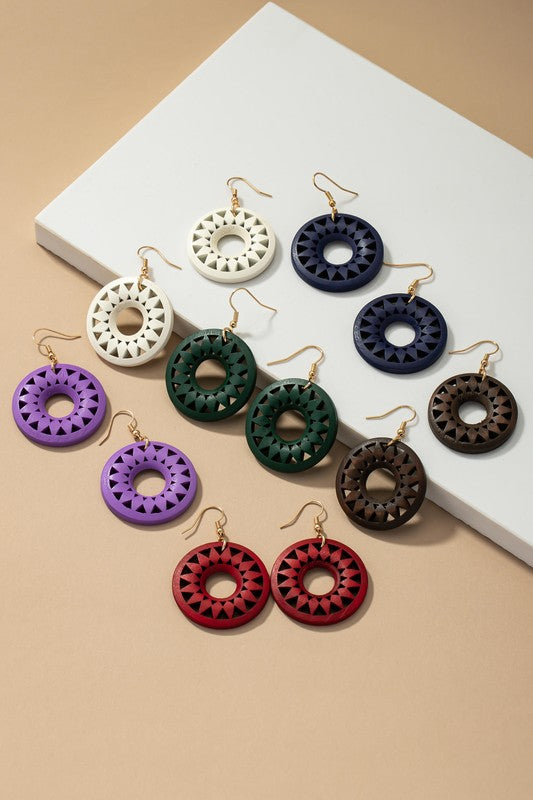 New Colors Cutout wood circle drop earrings 10 colors