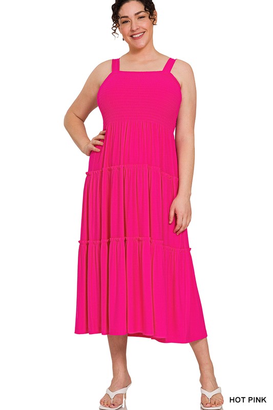 Plus Smocked Tiered Midi Dress 8 colots