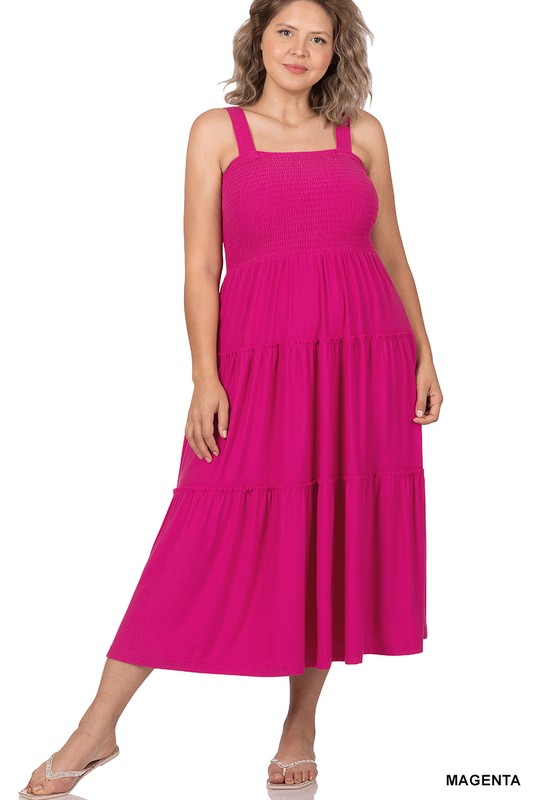 Plus Smocked Tiered Midi Dress 8 colots