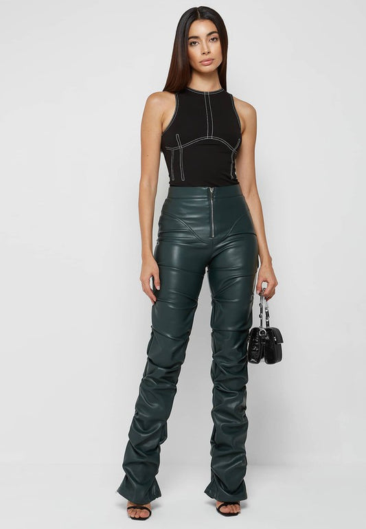 PU Olive Leather Pants