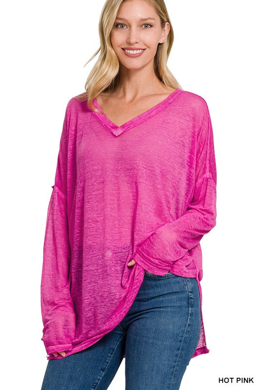 Melange Burnout Dolman Sleeve - Neck Top (3 Colors)