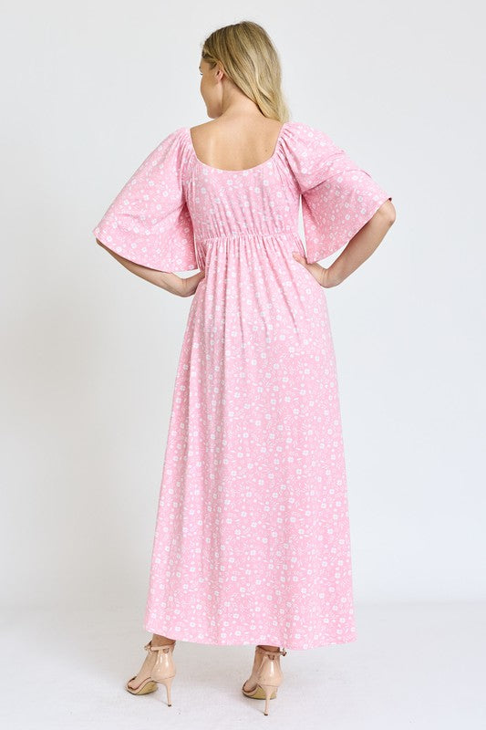 Floral Angel Sleeve Front Tie Maxi Dress (2 colors)