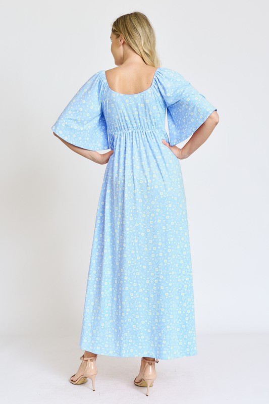 Floral Angel Sleeve Front Tie Maxi Dress (2 colors)