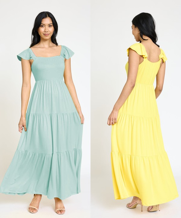 Flutter Sleeve Flowy Tiered Sundress 6 colors