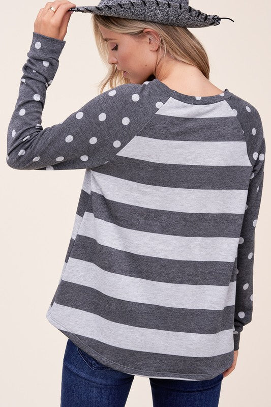 Dot stripe mixed sweatshirt (4 colors)