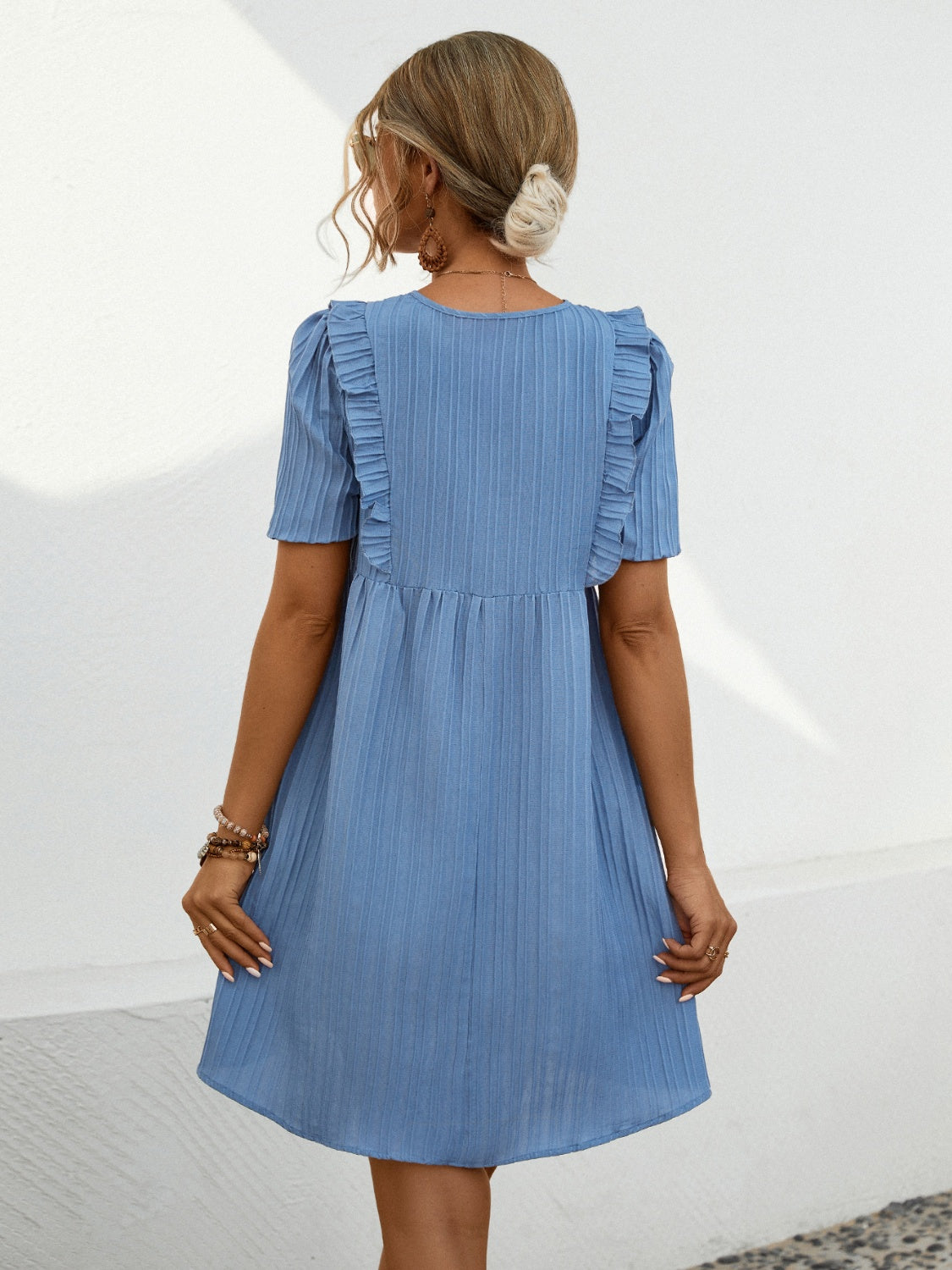 Tie Neck Short Sleeve Mini Dress (2 C9olor Options)