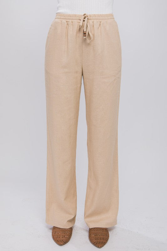 Linen Drawstring Waist Long Pants with Pockets (4 colors)