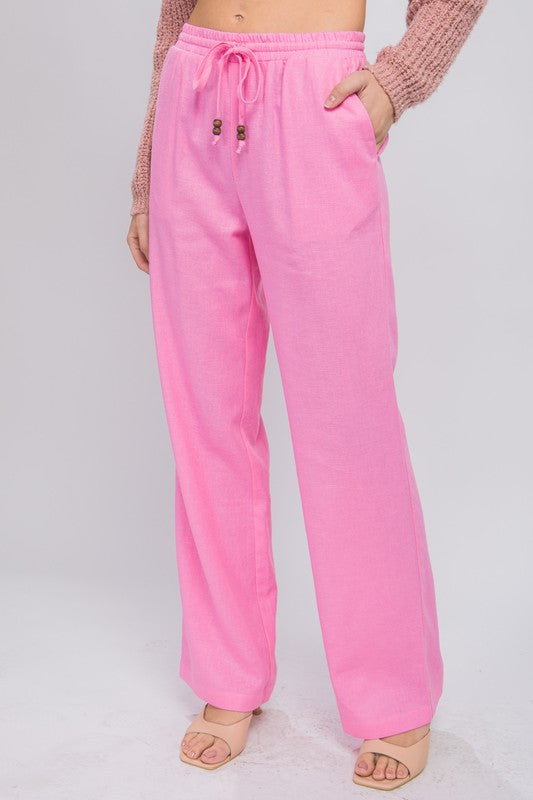 Linen Drawstring Waist Long Pants with Pockets (4 colors)