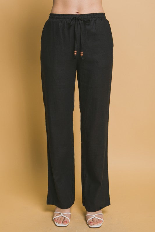 Linen Drawstring Waist Long Pants with Pockets (4 colors)
