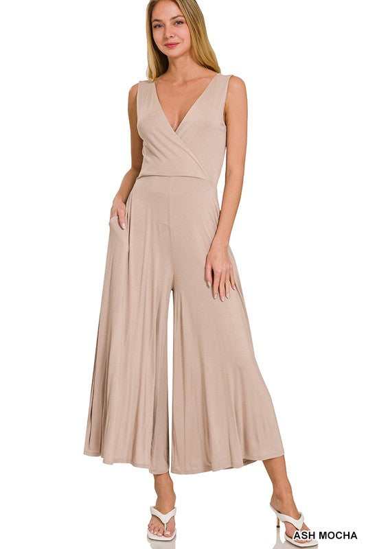 Surplice Neckline Sleeveless Jumpsuit 3 colors