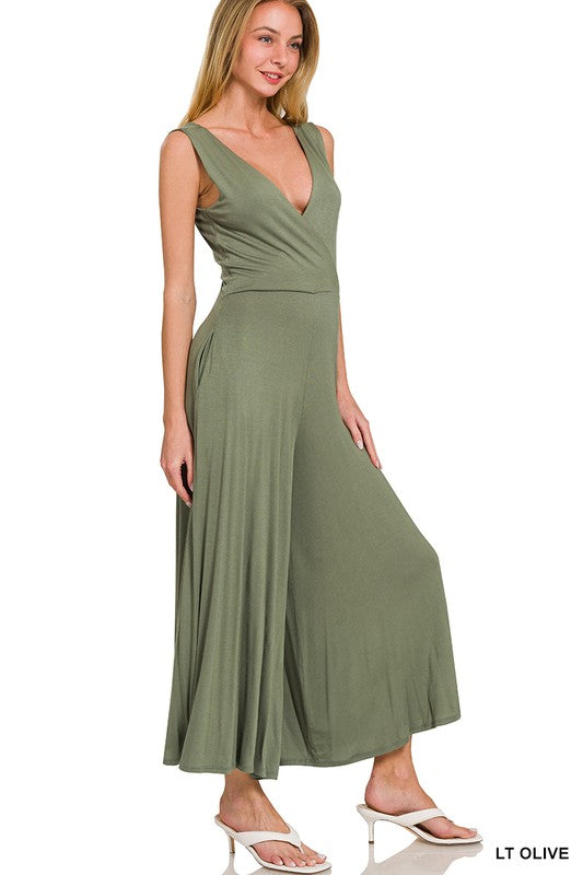 Surplice Neckline Sleeveless Jumpsuit 3 colors