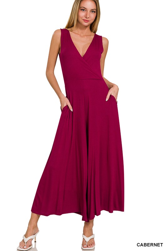 Surplice Neckline Sleeveless Jumpsuit 3 colors