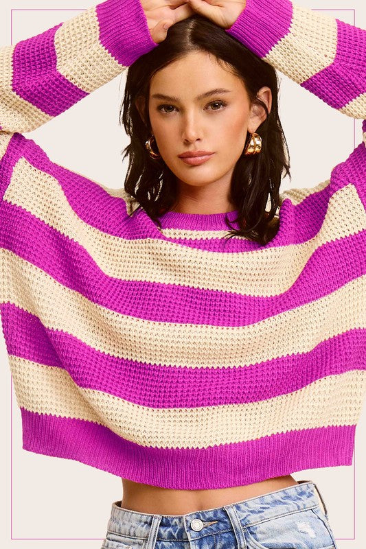 Striped Round Neck Loose Fit Sweater (3 colors)