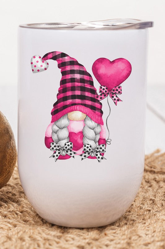 Valentine's Day Pink Balloon Gnome Wine Cup