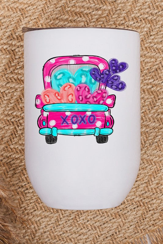 Valentine's Day XoXo Pink Polkadot Truck Wine Cup