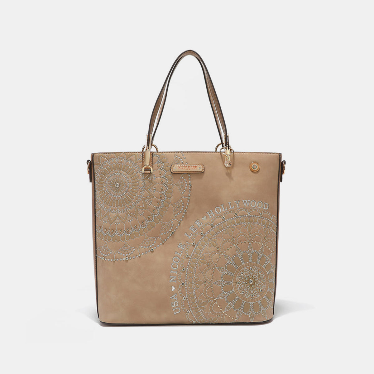 Nicole Lee USA Metallic Stitching Embroidery Inlaid Rhinestone Tote Bag (4 Colors)