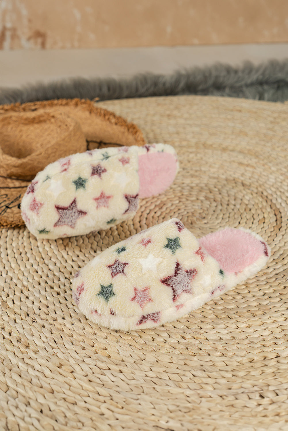 Pink Star Pattern Plush Home Slippers (2 Colors)