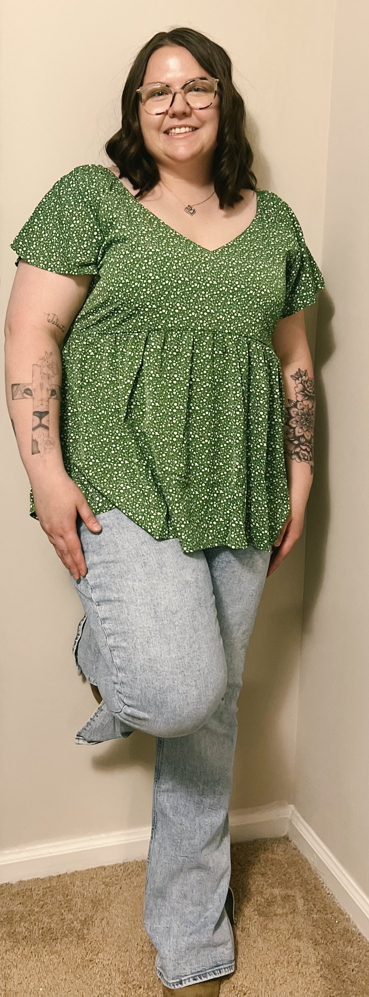 Green pattern blouse
