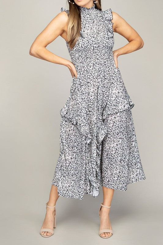 Tiered maxi dress with ruffle trim 2 colors