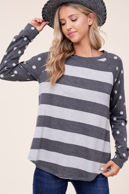 Dot stripe mixed sweatshirt (4 colors)