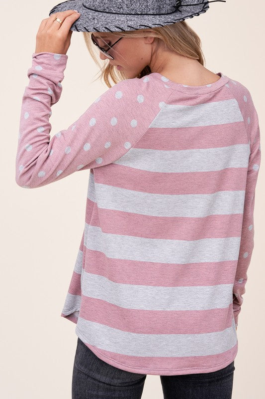 Dot stripe mixed sweatshirt (4 colors)