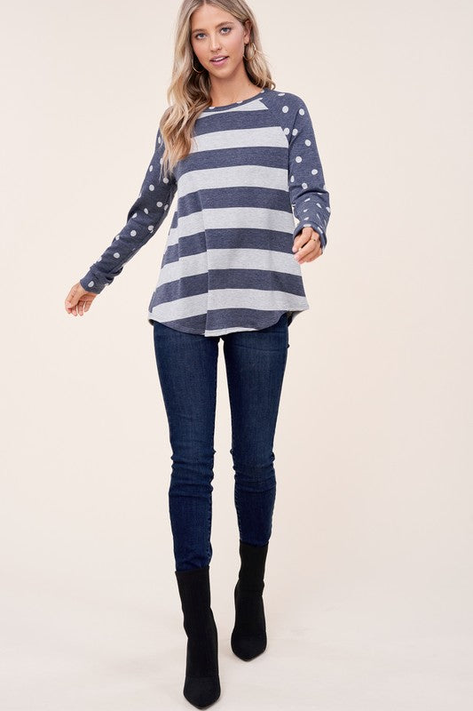 Dot stripe mixed sweatshirt (4 colors)