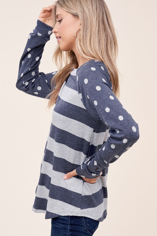 Dot stripe mixed sweatshirt (4 colors)