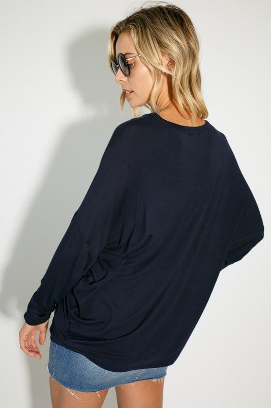 Plus sequin pocket dolman LS top