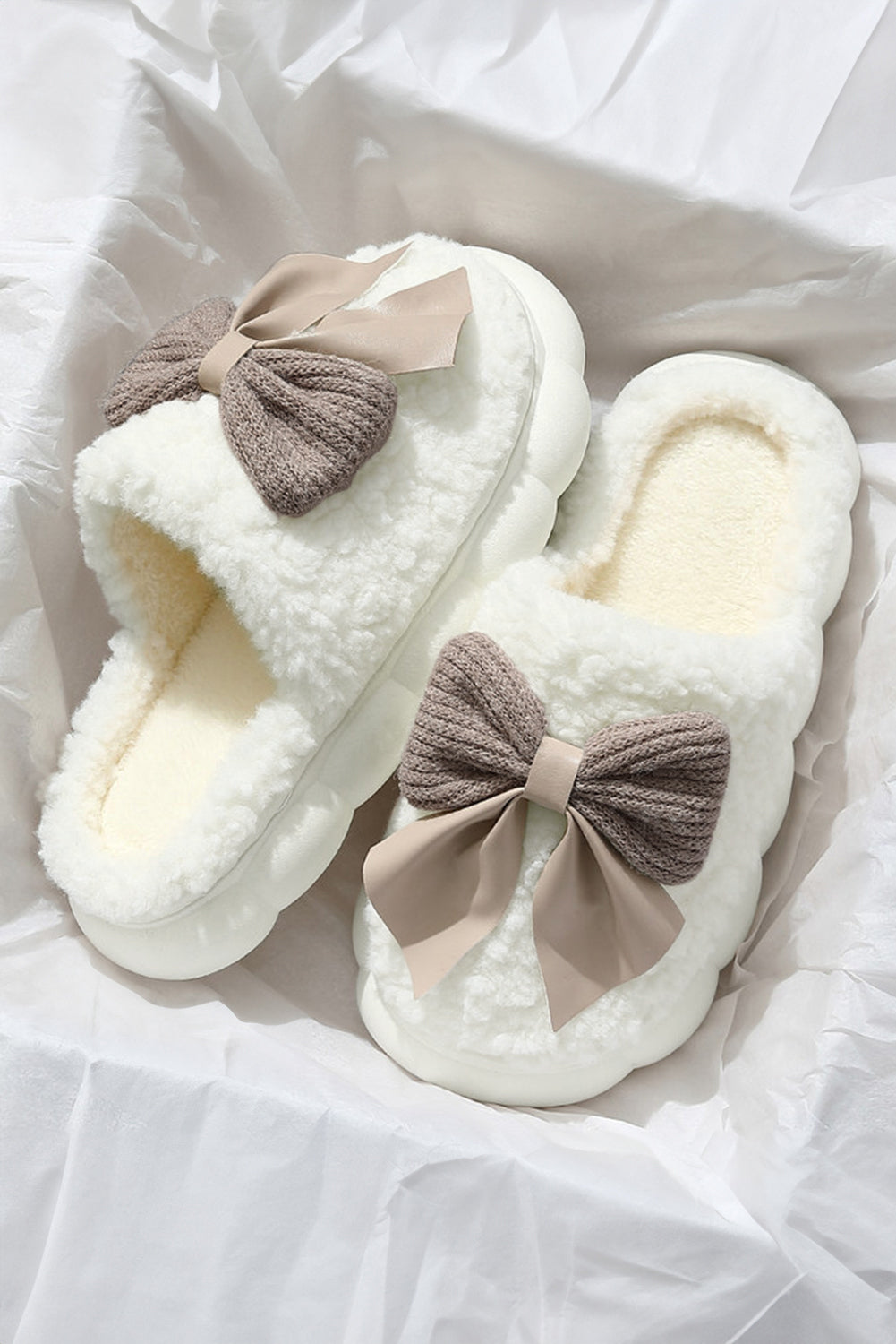 Pink Bowknot Applique Plush Winter Slippers (2 colors)