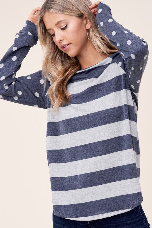 Dot stripe mixed sweatshirt (4 colors)