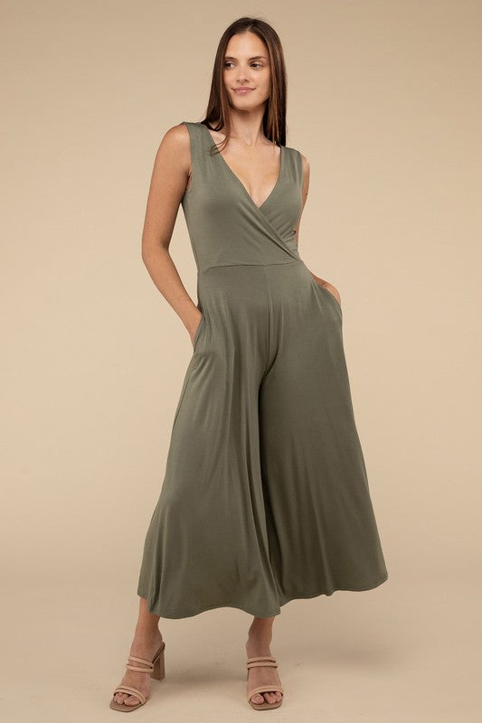 Surplice Neckline Sleeveless Jumpsuit 3 colors