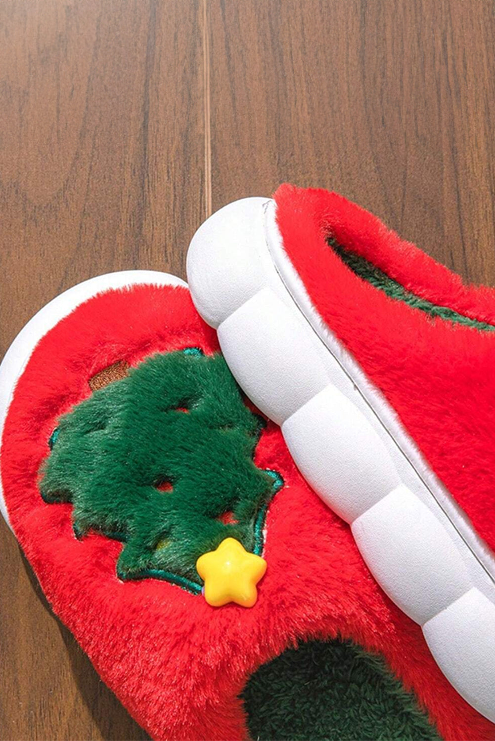 Fiery Red Christmas Tree Graphic Thick Sole Plush Slippers